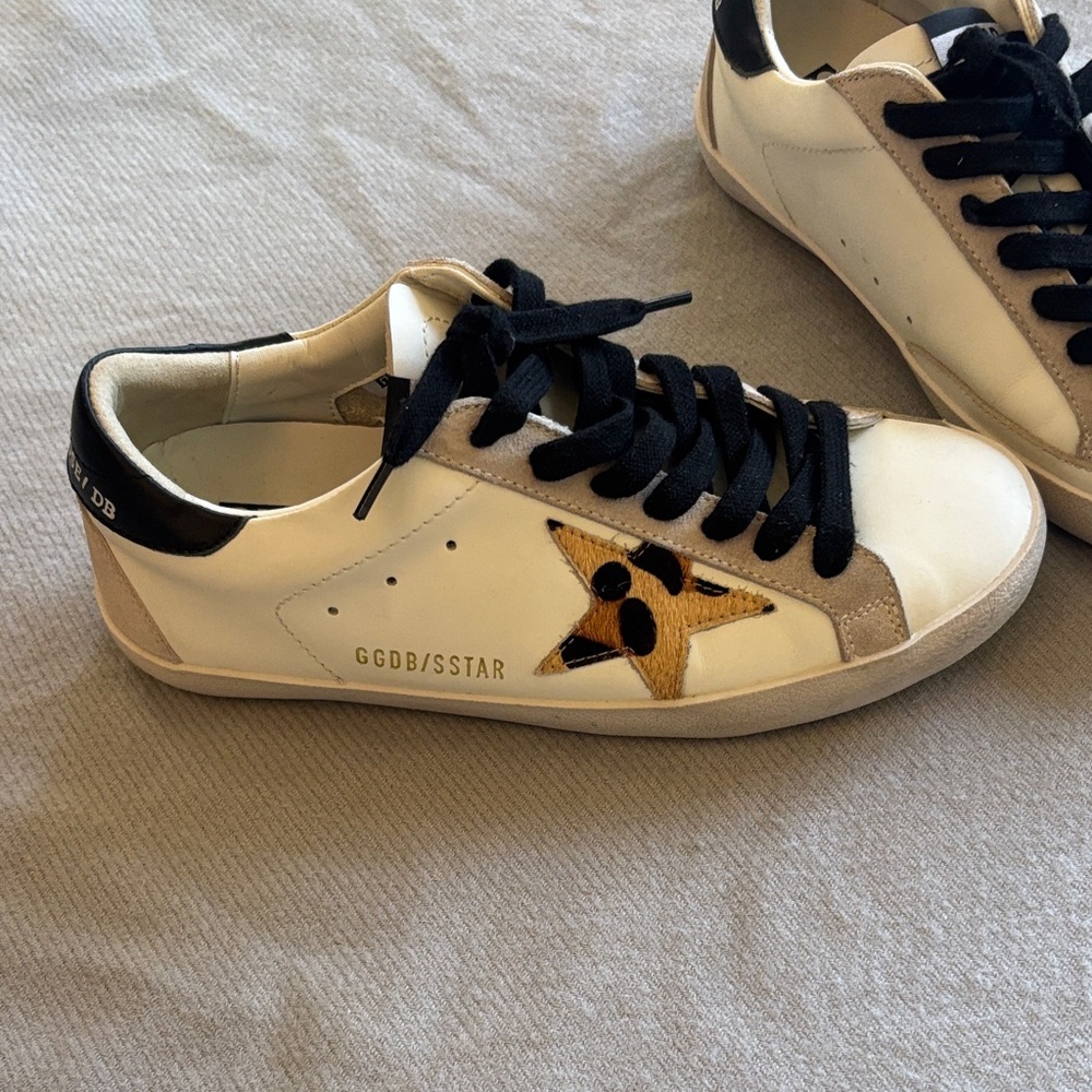 Golden Goose Superstar Sneakers Size 38 US 8 Leather White Gray Black Leapord - Picture 2 of 13